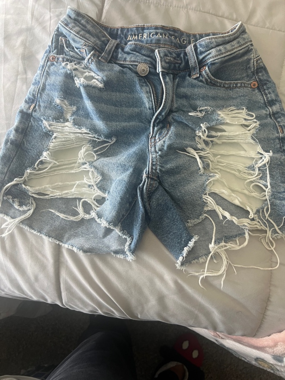 American Eagle Outfitters Distressed Light Blue Jean Shorts
